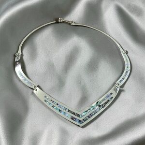 Abalone Inlay Alpaca Silver Collar Statement Necklace